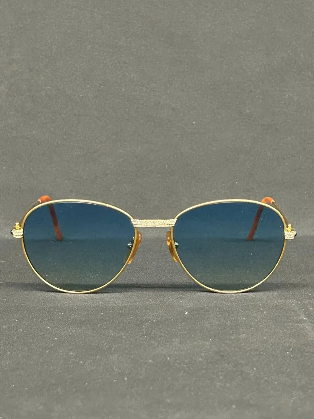 Vintage Cartier Sapphire 55 Gold with Custom Diamond Frames Glasses Sunglasses
